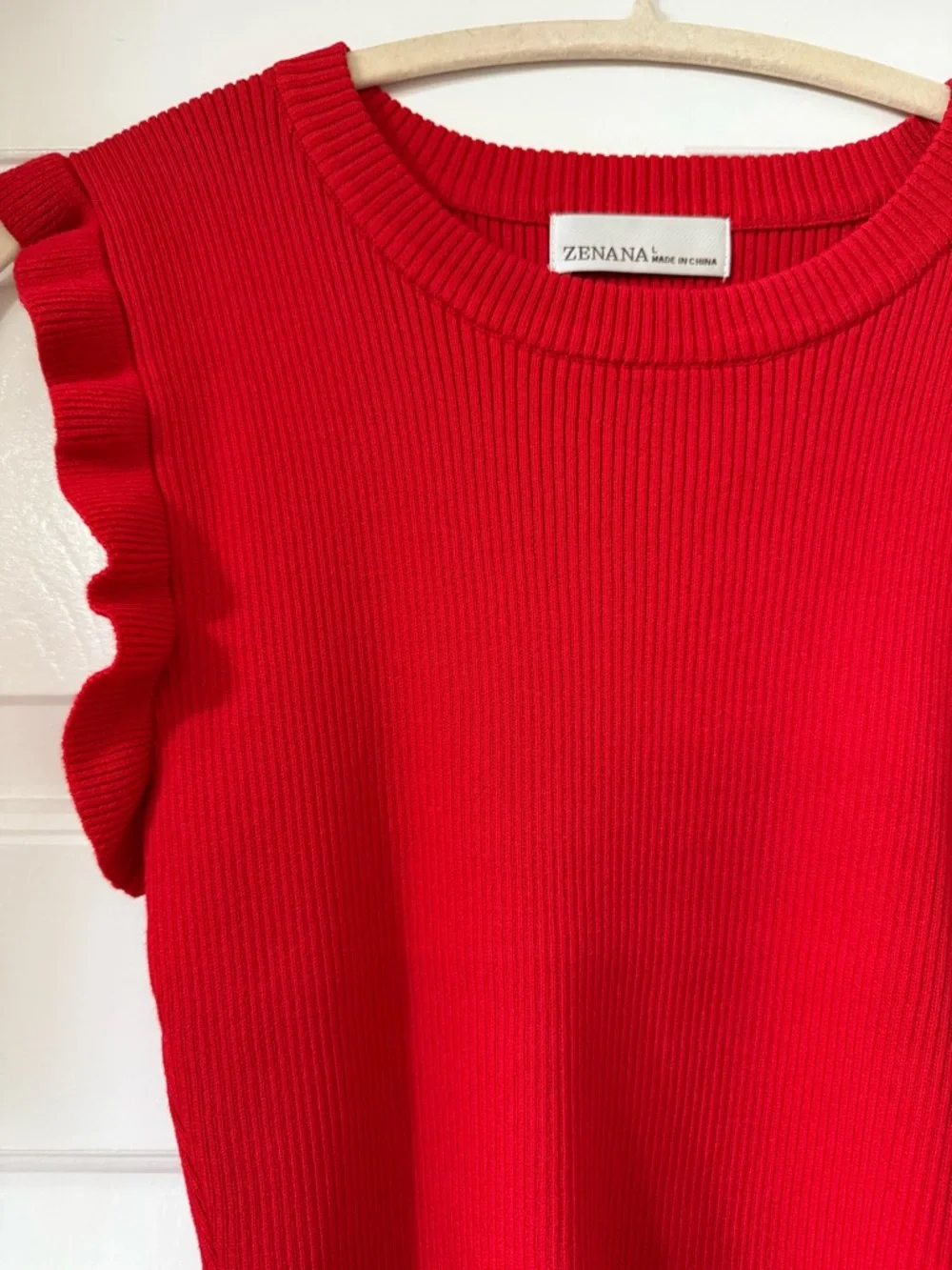 Zenana Outfitters Red Ribbed Ruffle Sleeve Tank - Picture 2 of 5